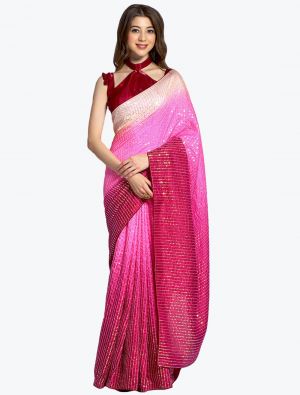 Pink Fancy Georgette Party Wear Designer Saree small FABSA21586