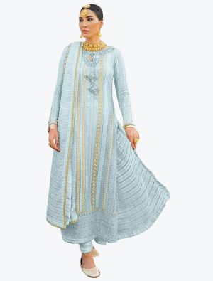 Sky Blue Faux Georgette Pakistani Style Churidar Suit small FABSL20819