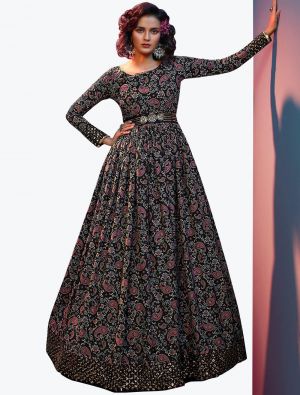 black natural crepe stylish party wear anarkali gown   small fabgo20131