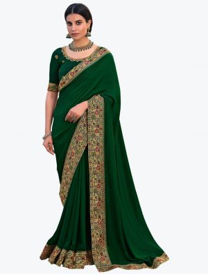 Bottle Green Premium Vichitra Silk Party Wear Designer Saree small FABSA21678