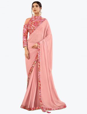 Bubblegum Pink Chiffon Party Wear Fancy Designer Saree small FABSA21639