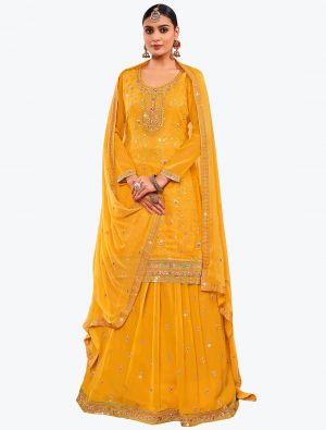 Deep Yellow Georgette Party Wear Exclusive Designer Lehenga Suit small FABSL20925