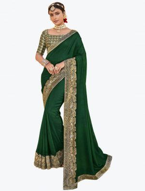Green Vichitra Silk Festive Wear Elegant Designer Saree small FABSA21657