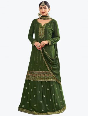 Leaf Green Georgette Party Wear Exclusive Designer Lehenga Suit small FABSL20926