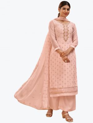 Light Peach Pure Georgette Classic Designer Palazzo Suit small FABSL20947