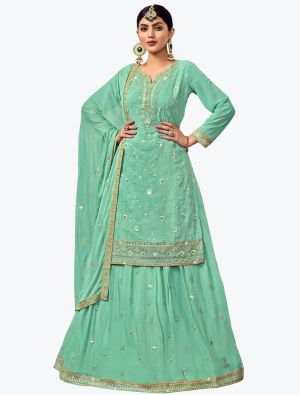 Mint Green Georgette Party Wear Exclusive Designer Lehenga Suit small FABSL20928