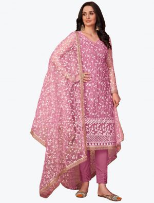 Onion Pink Mono Net Party Wear Designer Straight Suit small FABSL20922