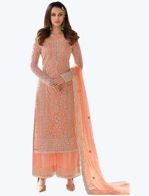 Peach Butterfly Net Exclusive Designer Palazzo Suit FABSL20933