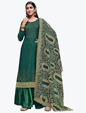 Peacock Green Georgette Festive Wear Stylish Palazzo Suit small FABSL20894