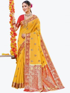 Rich Yellow Woven Cotton Festive Wear Designer Saree FABSA21687