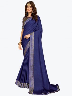 Blue Soft Vichitra Silk Party Wear Designer Saree small FABSA21718