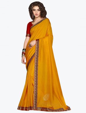 Mustard Soft Vichitra Silk Party Wear Designer Saree small FABSA21724