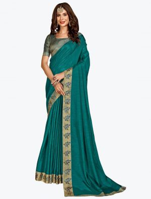 Rama Soft Vichitra Silk Party Wear Designer Saree small FABSA21716