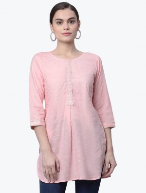 baby pink premium cotton digital printed casual wear top fabku20598