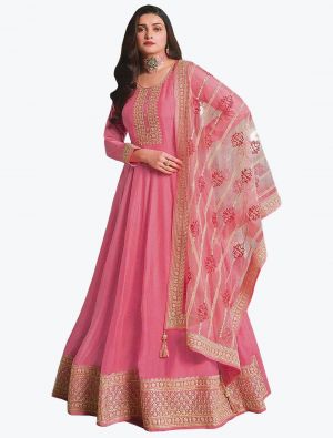 Blush Pink Dola Silk Embroidered Designer Anarkali Suit small FABSL20987