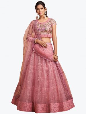 Blush Pink Soft Net Embroidered Party Wear Designer Lehenga Choli small FABLE20307