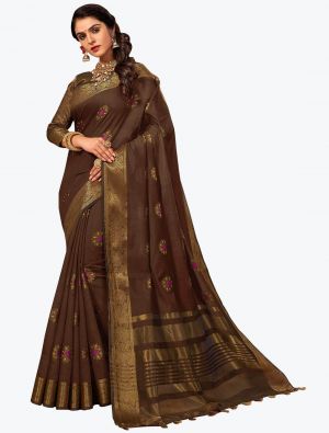 Brown Chanderi Cotton Woven Designer Saree small FABSA21767