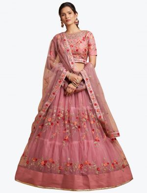 Dusty Pink Soft Net Embroidered Party Wear Designer Lehenga Choli small FABLE20303