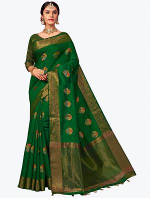 Green Chanderi Cotton Woven Designer Saree small FABSA21768