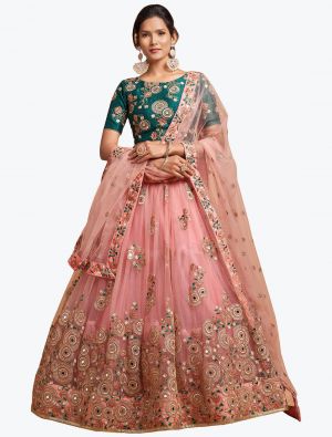 Light Peach Soft Net Embroidered Party Wear Designer Lehenga Choli small FABLE20309