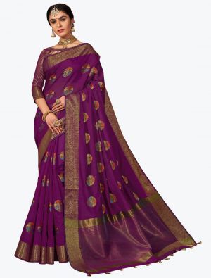 Purple Chanderi Cotton Woven Designer Saree small FABSA21761