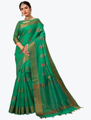 Rama Chanderi Cotton Woven Designer Saree small FABSA21766