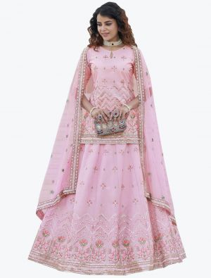 Baby Pink Chinon Chiffon Exclusive Designer Lehenga Choli small FABLE20312