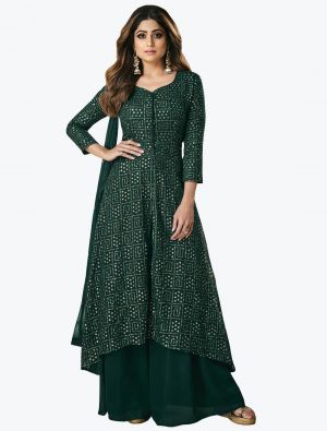 Bottle Green Faux Georgette Exclusive Designer Palazzo Suit small FABSL21028