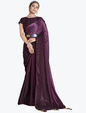 Dark Purple Rangoli Silk Party Wear Saree small FABSA21813