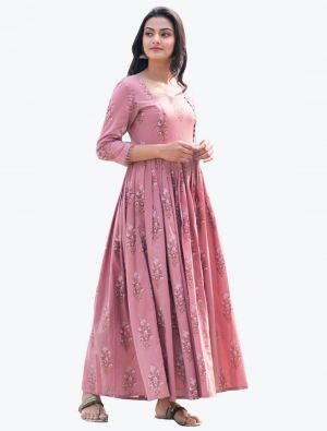 dusty pink muslin digital printed indo western kurti fabku20606