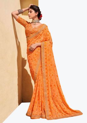 Light Orange Bandhani Print Chiffon Saree small FABSA21783