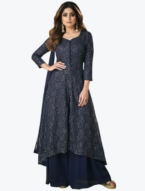 Navy Blue Faux Georgette Exclusive Designer Palazzo Suit small FABSL21027