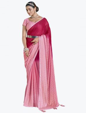Rose Pink Rangoli Silk Party Wear Saree small FABSA21812