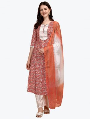 Rust Red Chanderi Readymade Palazzo Suit with Dupatta FABSL21040