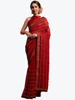 Deep Wine Mirror Embroidered Party Wear Georgette Saree small FABSA21840