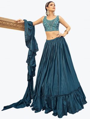 Teal Blue Chinon Fancy Party Wear Designer Lehenga Choli small FABLE20325