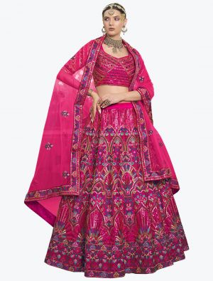 Dark Pink Embroidered Silk Exclusive Designer Lehenga Choli small FABLE20343