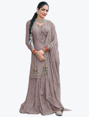 Purple Grey Faux Georgette Embroidered Sharara Suit small FABSL21144
