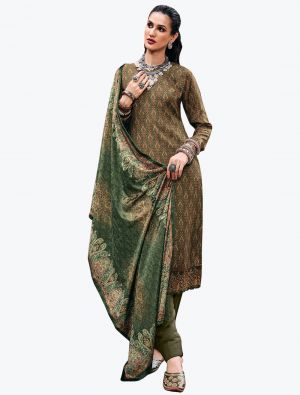 Fern Green Embroidered Pashmina Suit With Swarovski Work small FABSL21202