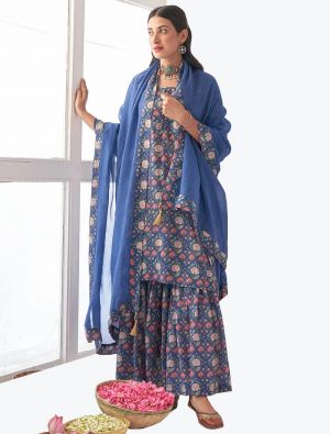 Light Blue Muslin Floral Printed Readymade Sharara Suit FABSL21176