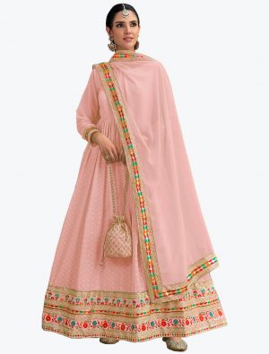 Light Pink Premium Georgette Embroidered Anarkali Suit small FABSL21209
