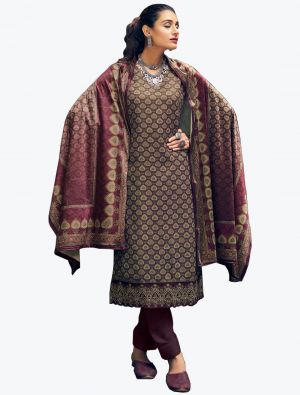 Rich Wine Embroidered Pashmina Suit With Swarovski Work small FABSL21199