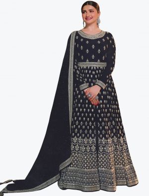 Royal Black Georgette Embroidered Party Wear Anarkali Suit small FABSL21240