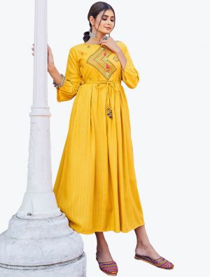 sunny yellow rayon lurex embroidered long kurti fabku20675