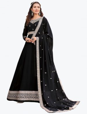 Black Faux Georgette Anarkali Suit With Dori Embroidery small FABSL21322