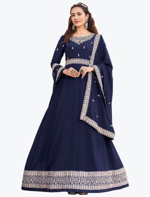 Blue Faux Georgette Anarkali Suit With Dori Embroidery small FABSL21320