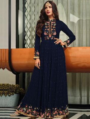 Blue Georgette Anarkali Suit With Thread Work And Sequin small FABSL21288