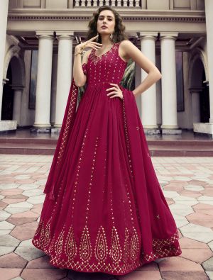 dark pink premium georgette designer gown with dupatta small fabgo20153