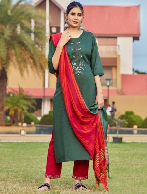 Green Viscose Dobby Readymade Palazzo Suit With Hand Work FABSL21299
