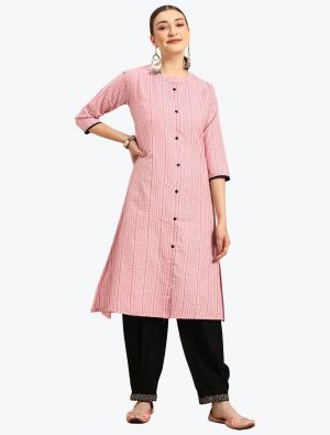light pink cotton blend woven kurti fabku20708